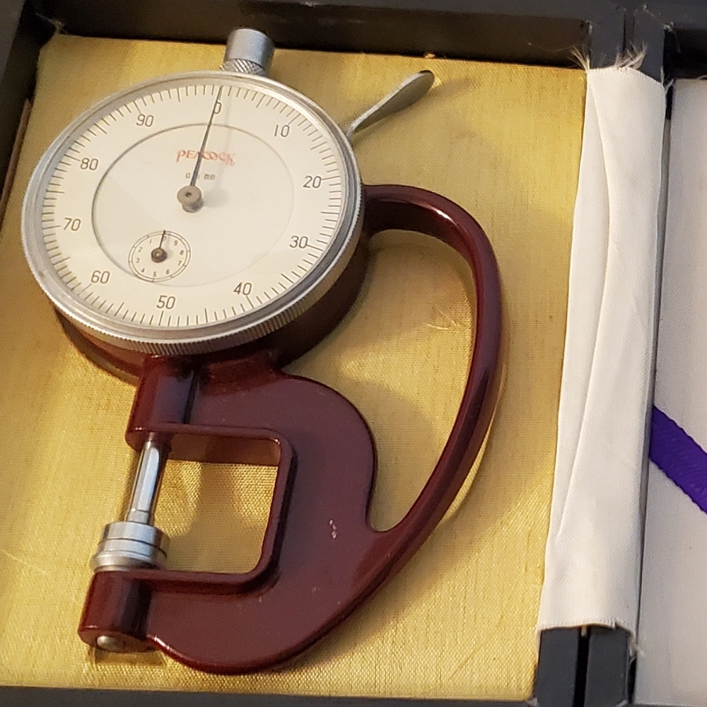 Peacock Thickness Gauge 0.01 m.m Dial Model G Instrument in Original Box Vtg